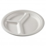 Assiette Jetable 3 compartiments en pulp de Canne 26 cm. 400/carton.