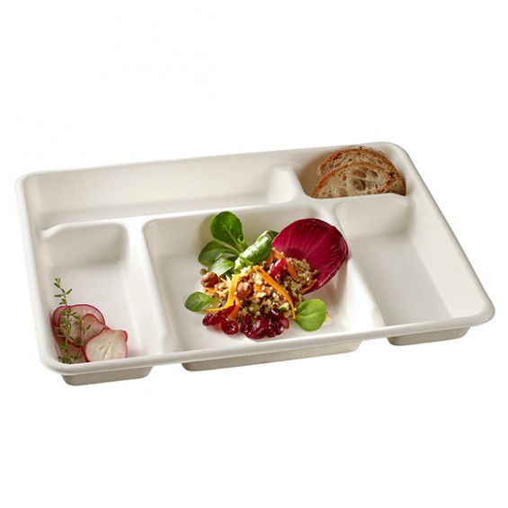 Plateau Repas 5 compartiments en Pulpe de Canne - 150/Carton